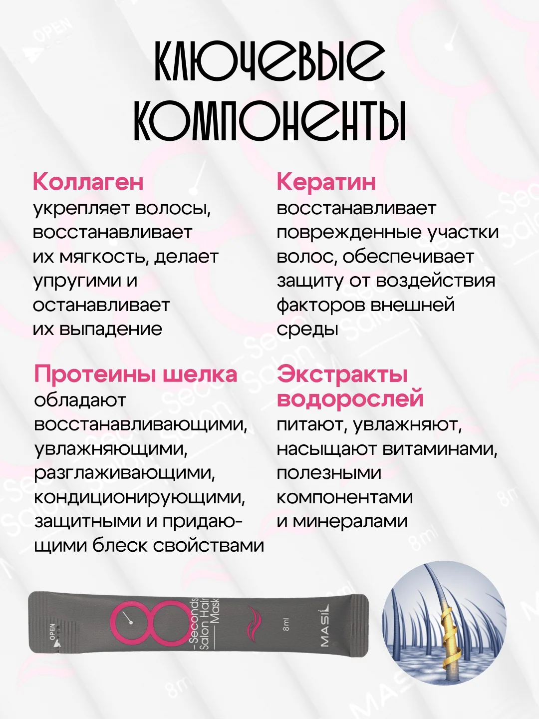 Маска филлер для быстрого восстановления поврежденных волос MASIL 8 SECONDS, 8 мл