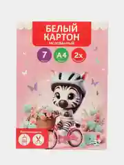 Картон белый А4 7л "Милая зебра" мелованный, двусторонний, в папке