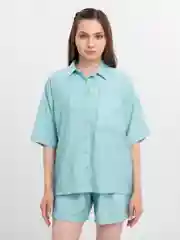 Бирюзовый костюм женский летний, костюм с шортами, костюм оверсайз, костюм из льна