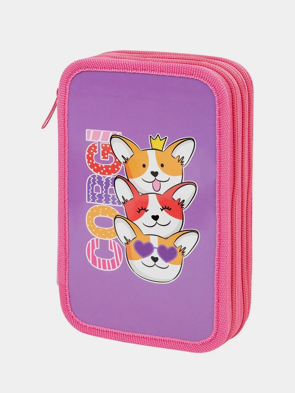 Пенал ПИФАГОР "Corgi queen", 3 отделения, ламинированный картон, 19х11 см