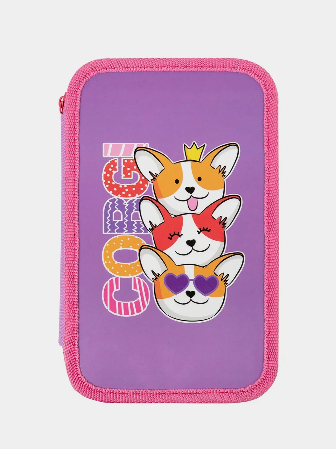 Пенал ПИФАГОР "Corgi queen", 3 отделения, ламинированный картон, 19х11 см