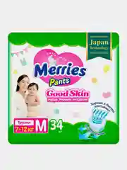 Подгузники-трусики Merries Good Skin, размер M, 7-12 кг, 34 штуки