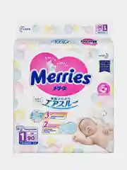 Подгузники для новорожденных Merries, до 5 кг, размер NB, 90 штук