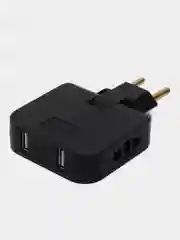 Черный тройник для розетки плоский, с USB поворотный сетевой фильтр на 180 градусов