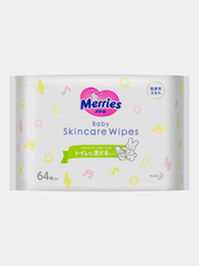 Детские влажные салфетки Merries Flushable, запасной блок, 64 штуки