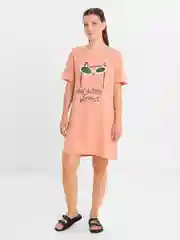 Кораллово-розовый туника женская с принтом, хлопок
