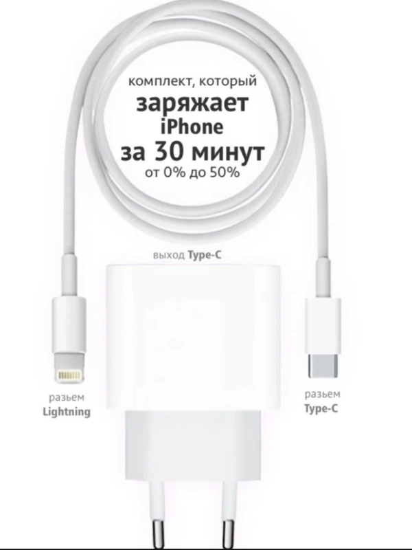 Комплект зарядки 20w+ кабель lightning Type-C 1m (No Logo)