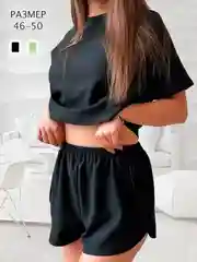 Черный костюм XL, Пижама с шортами и футболкой, домашняя одежда для женщин