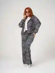 Серый костюм женский леопардовый, велюровый костюм, оверсайз, комплект одежды, костюм на замке