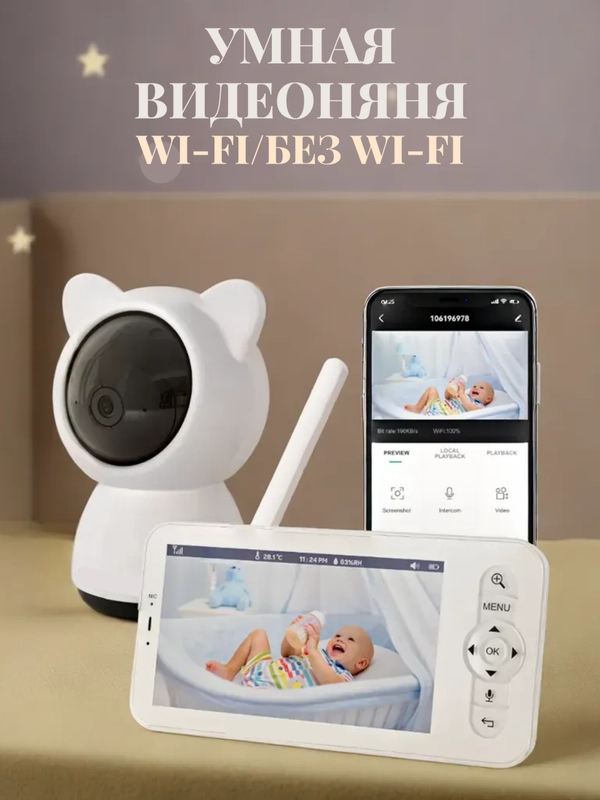 Видеоняня беспроводная с монитором Wifi