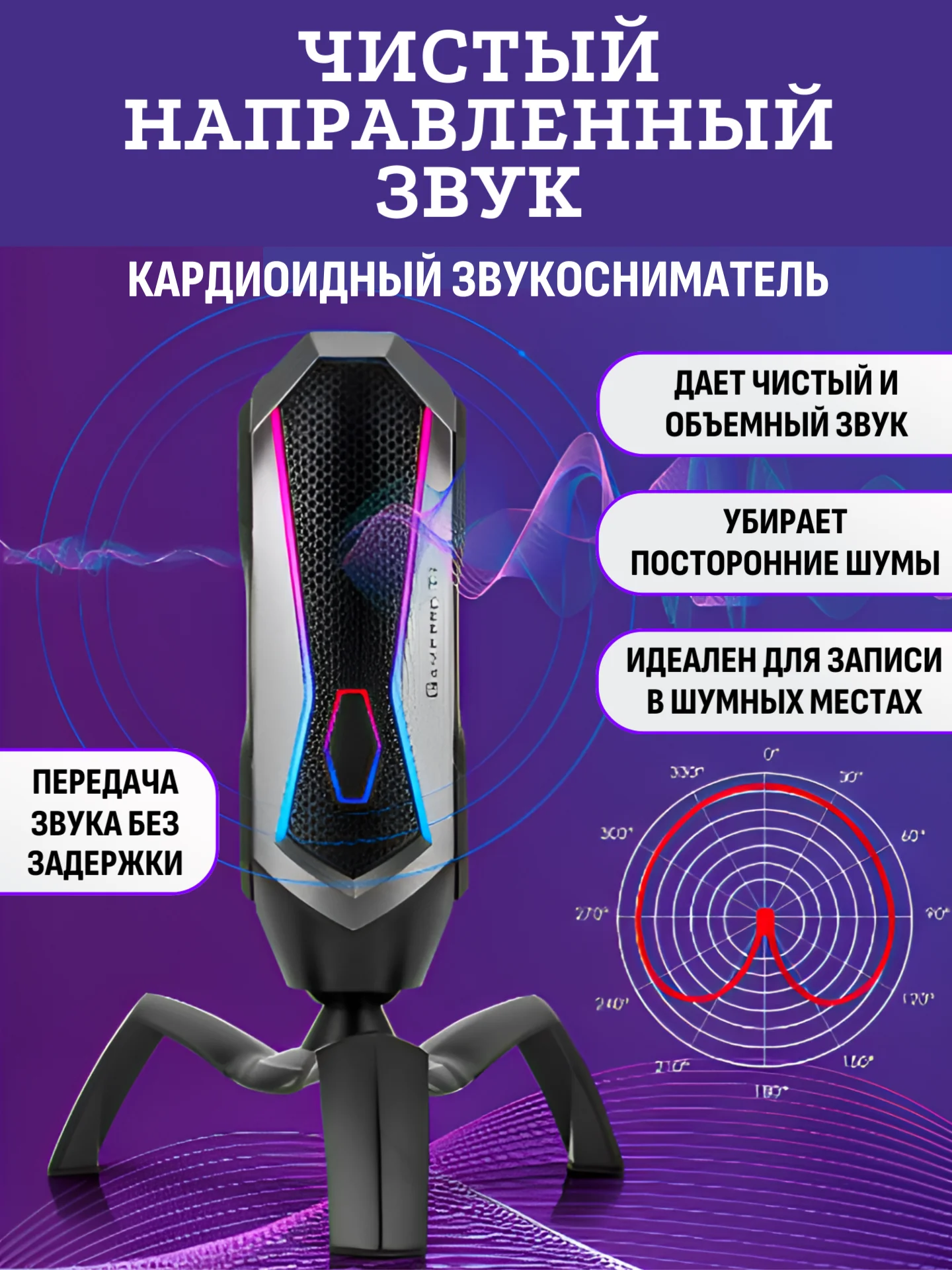 Микрофон для пк игровой USB RGB