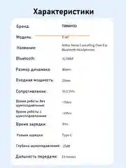 Угольный беспроводные наушники Tranyoo Wireless Stereo Earphone