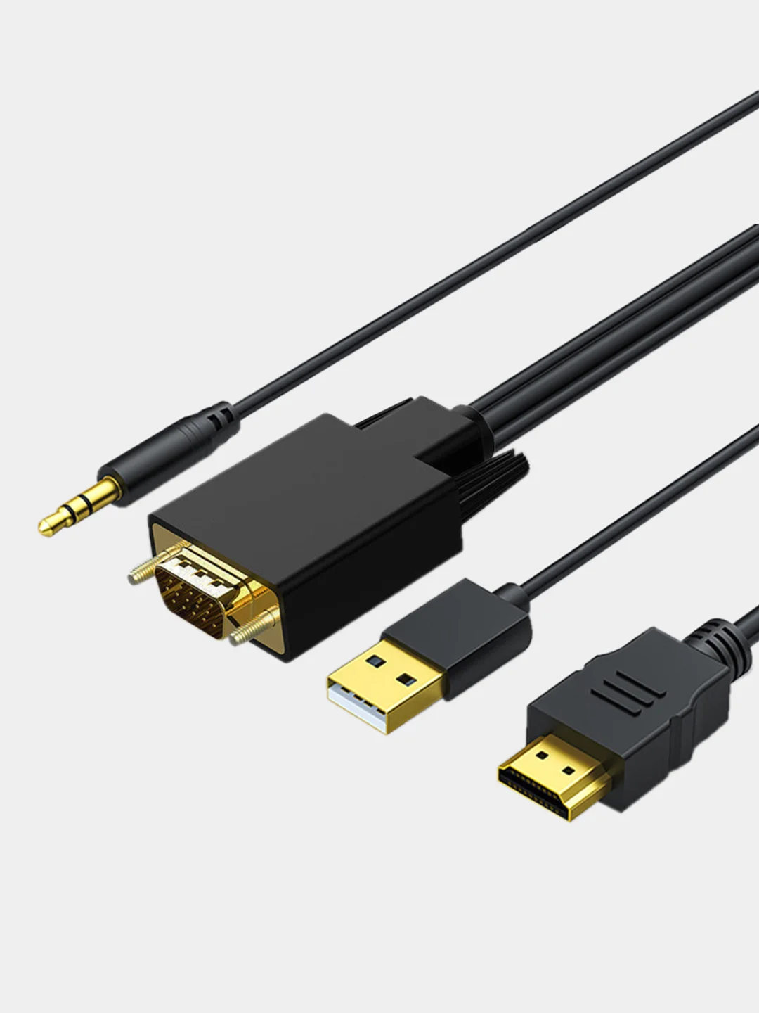 Черный кабель переходник HDMI-VGA со звуком и питанием