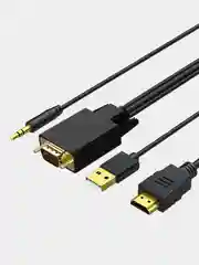 Черный кабель переходник HDMI-VGA со звуком и питанием