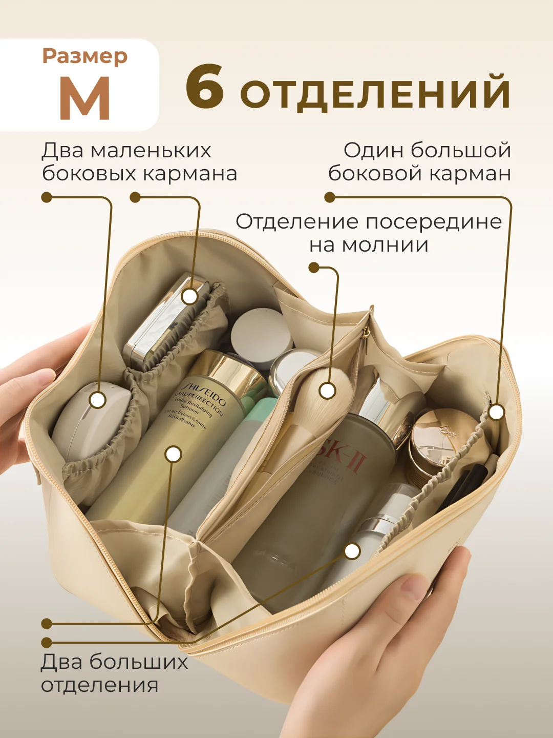 Молочный косметичка женская дорожная маленькая и большая