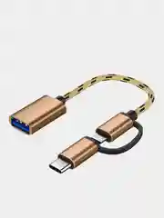 Золотой переходник otg micro usb type-c на usb