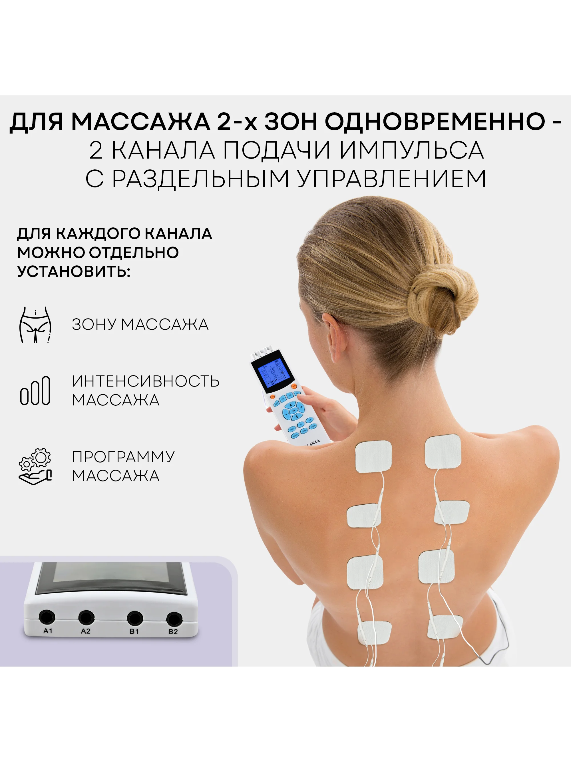 Массажер для тела миостимулятор тренажер мышц EMS+TENS EMS-200, 4 канала, 8 электродов