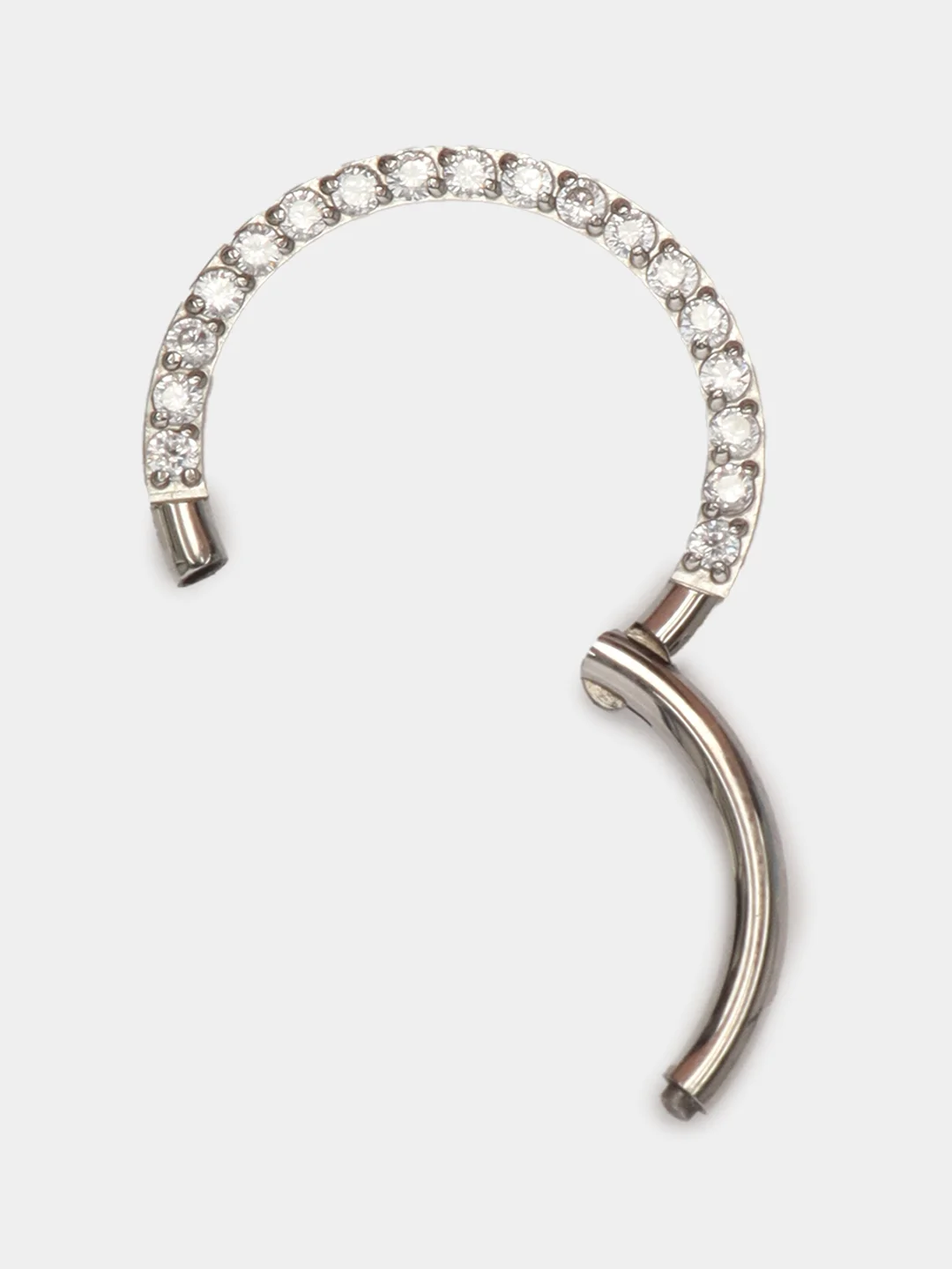 Серый металлик кольцо-кликер для пирсинга, из титана, со стразами, серия "TITANIUM", для носа, уха