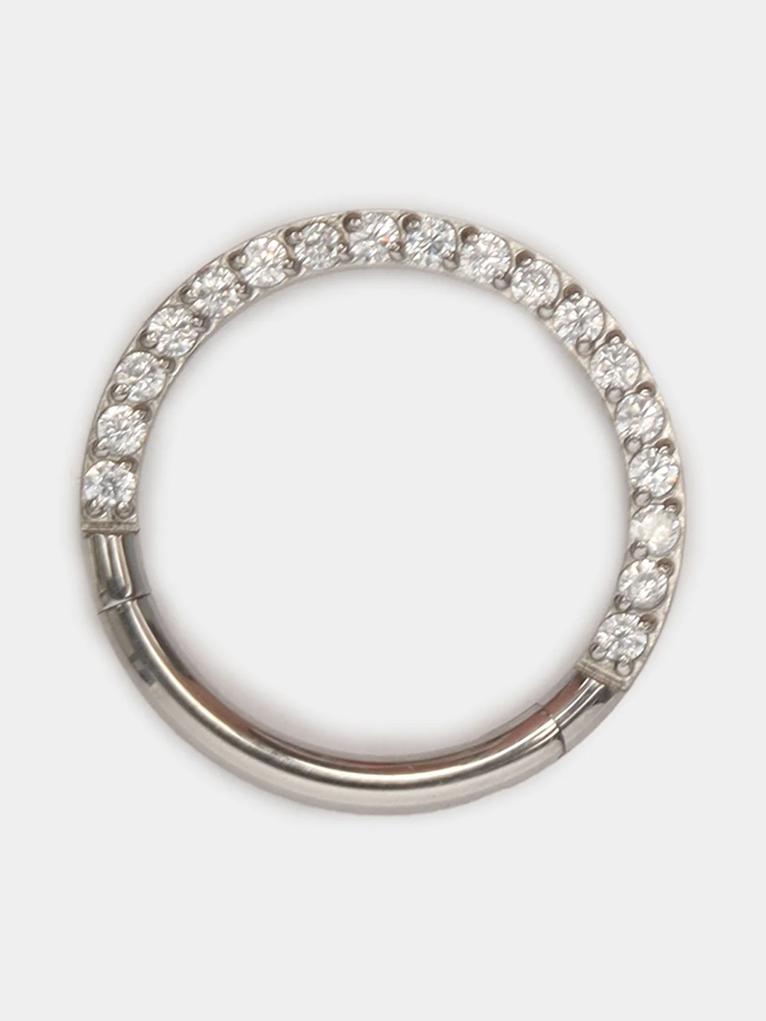 Серый металлик кольцо-кликер для пирсинга, из титана, со стразами, серия "TITANIUM", для носа, уха