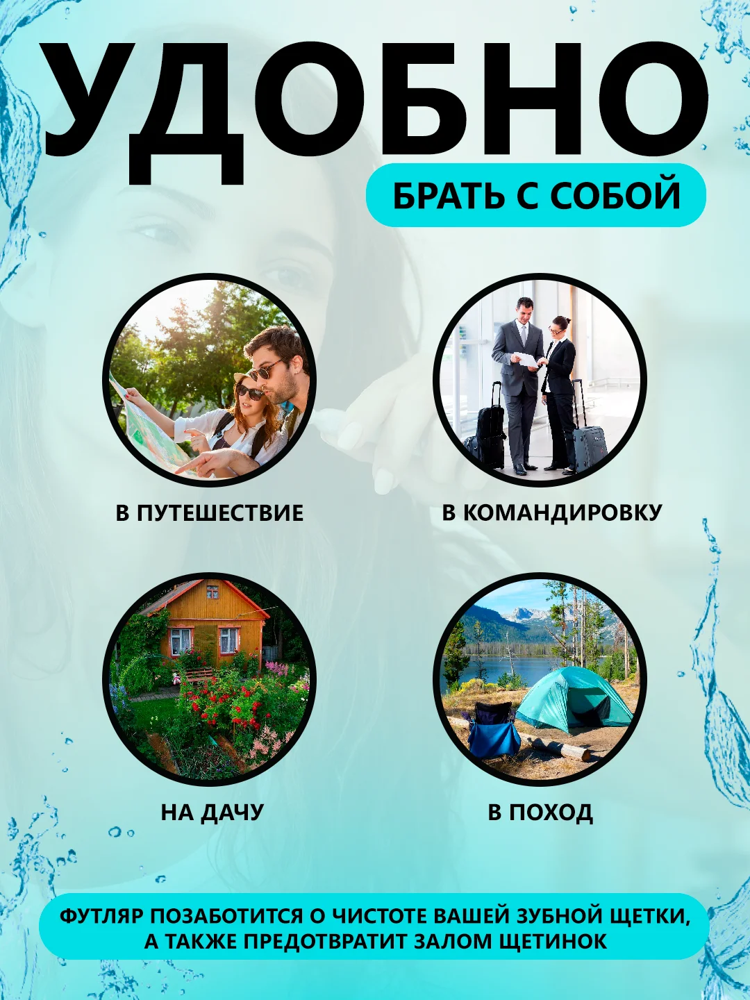 Бирюзовый футляр для зубной щетки и пасты