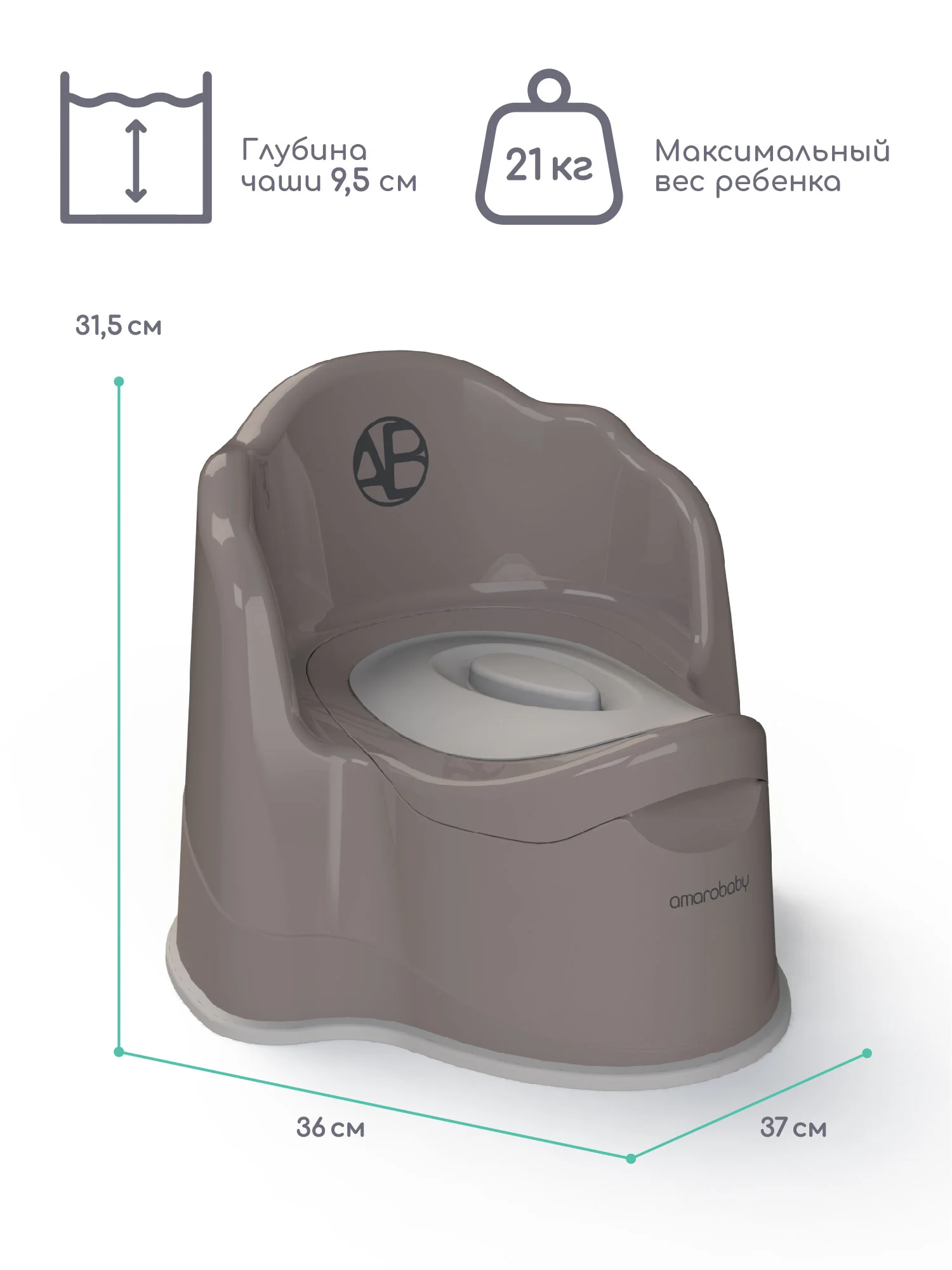 Серый горшок детский с крышкой AMAROBABY Ergonomic