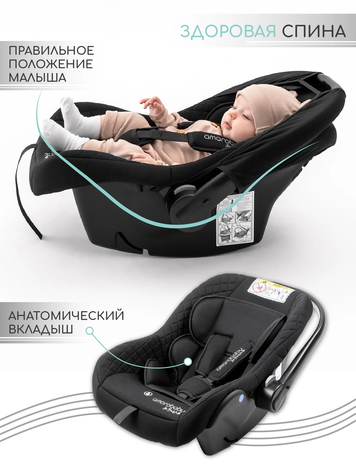 Черный автокресло детское AMAROBABY Baby comfort, группа 0+