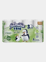 Бумага туалетная FAMILIA TRIO, 3 слоя, 8 рулонов
