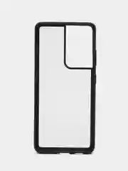 Черный прозрачный чехол для Samsung S21 Ultra / Самсунг S21 Ультра с силиконовым кантом