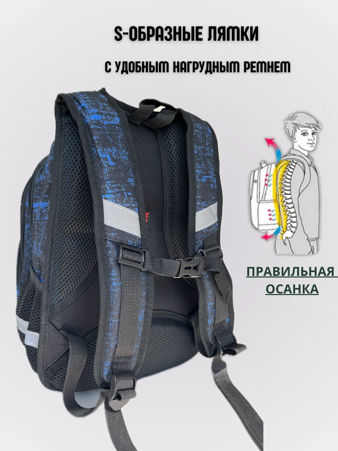 Синий рюкзак ортопедический для начальных классов, ранец школьный для мальчиков, детский портфель