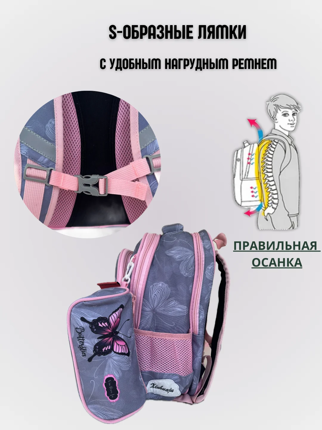 Розовый рюкзак ортопедический для начальных классов, ранец школьный для девочек, детский портфель