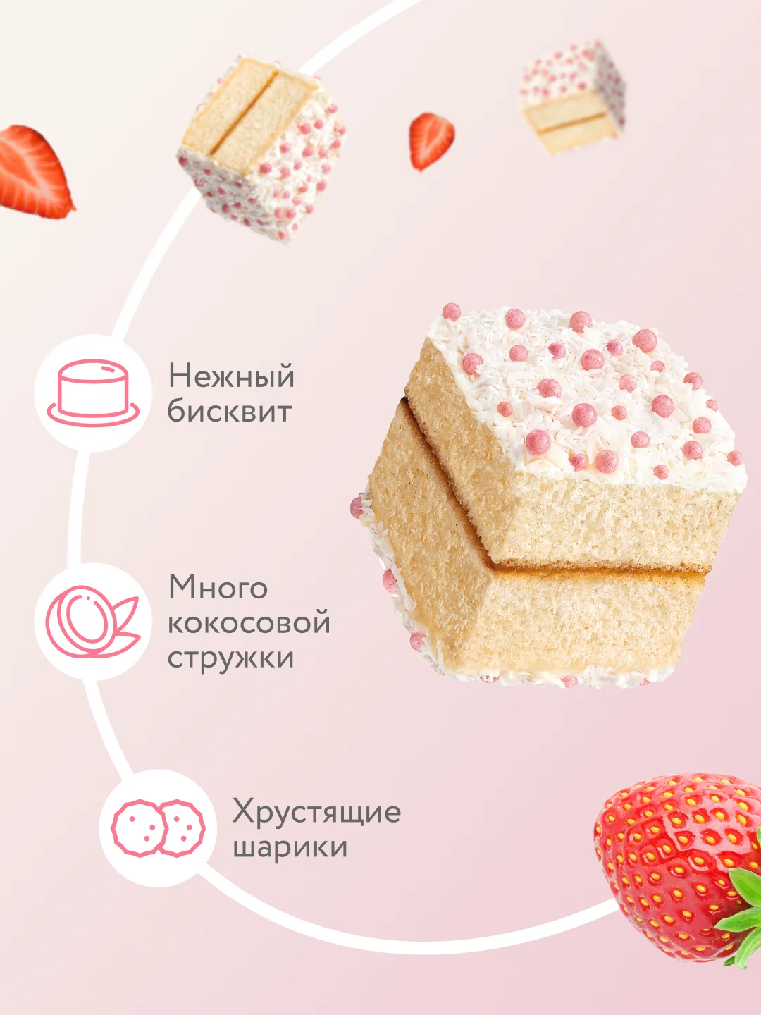 Пирожное протеиновое ProteinRex "Ламингтон клубничный", 50 г