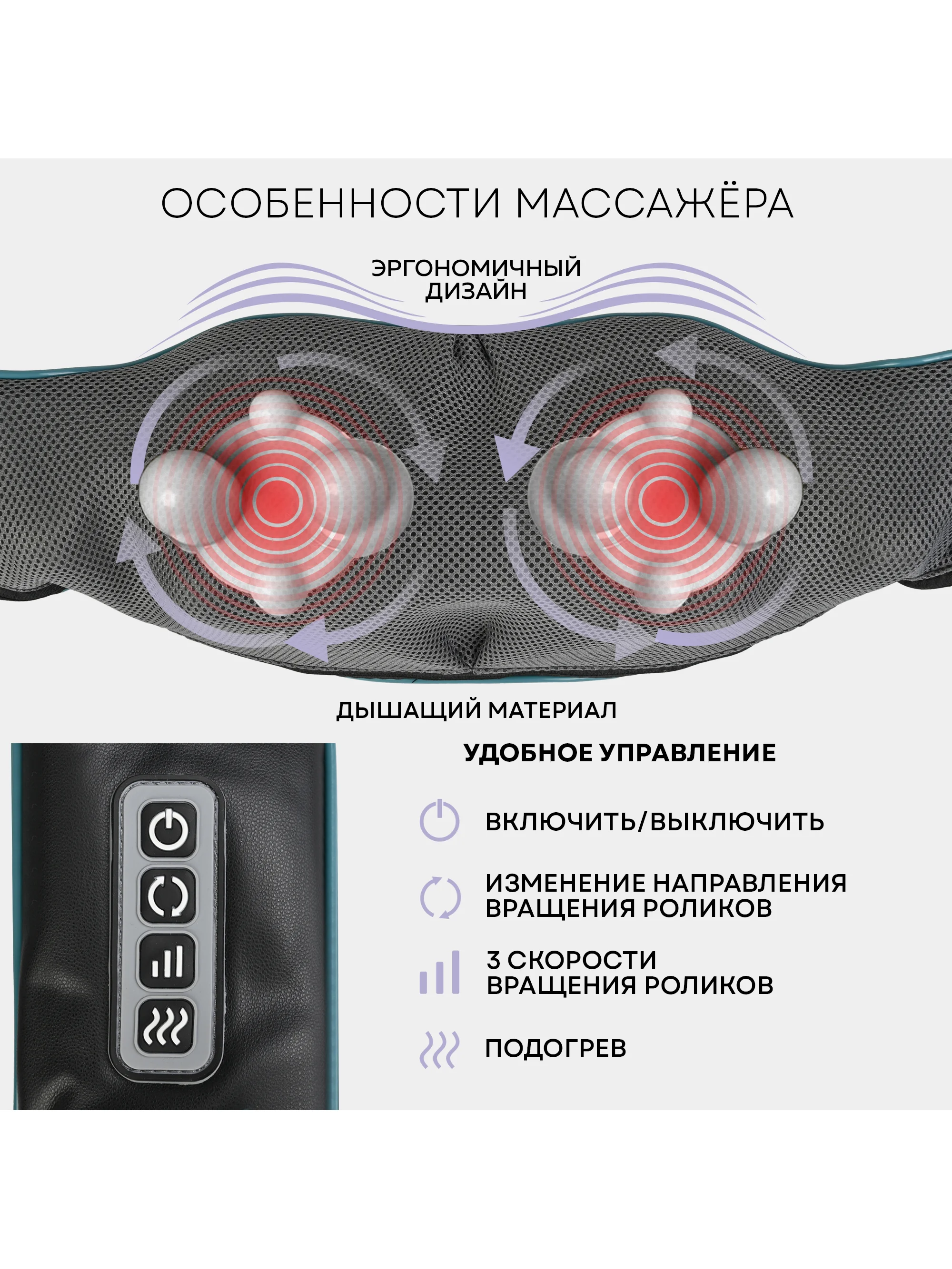 Массажер для шеи и плеч PLANTA MSH-600, роликовый Шиацу массажер для тела с подогревом