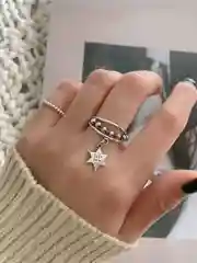 Серебряный кольцо многослойное с подвеской и звездой "Safe in my heart"