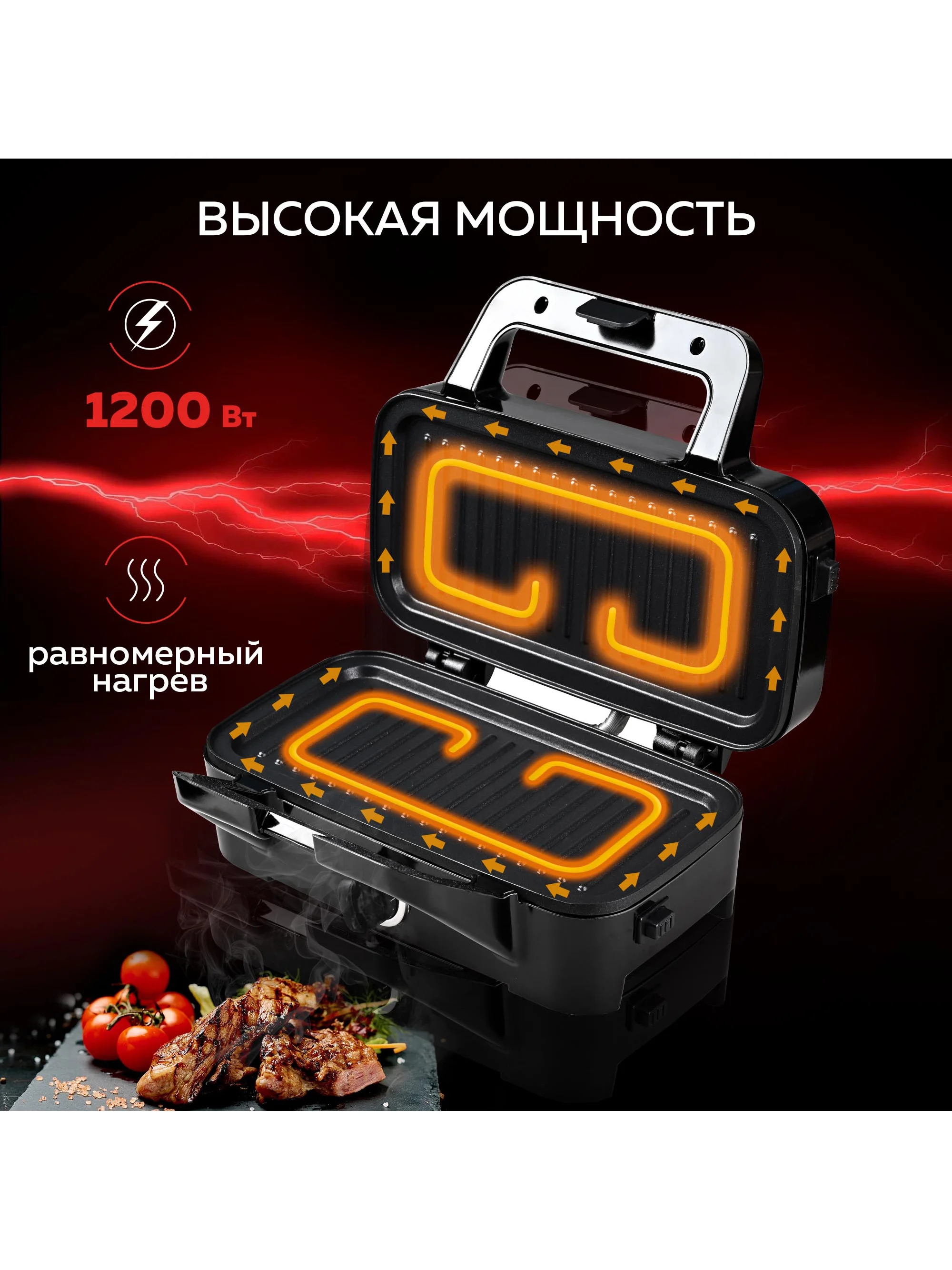 Многофункциональный гриль GFGRIL GF-085 с 3 видами панелей: гриль, вафли, сэндвичи, 1200Вт