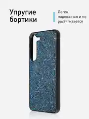 Синий блестящий чехол для Samsung Galaxy S23 пластиковый ROSCO со стразами силиконовая окантовка