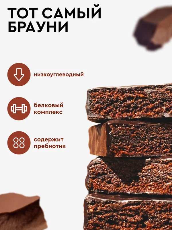Протеиновые пирожные Brownie, без сахара, классические ТМ ProteinRex, 50 г, 180 ккал