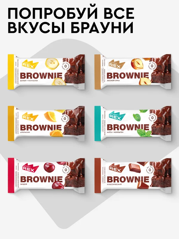 Протеиновые пирожные брауни ProteinRex Brownie, банан, без сахара, 50г