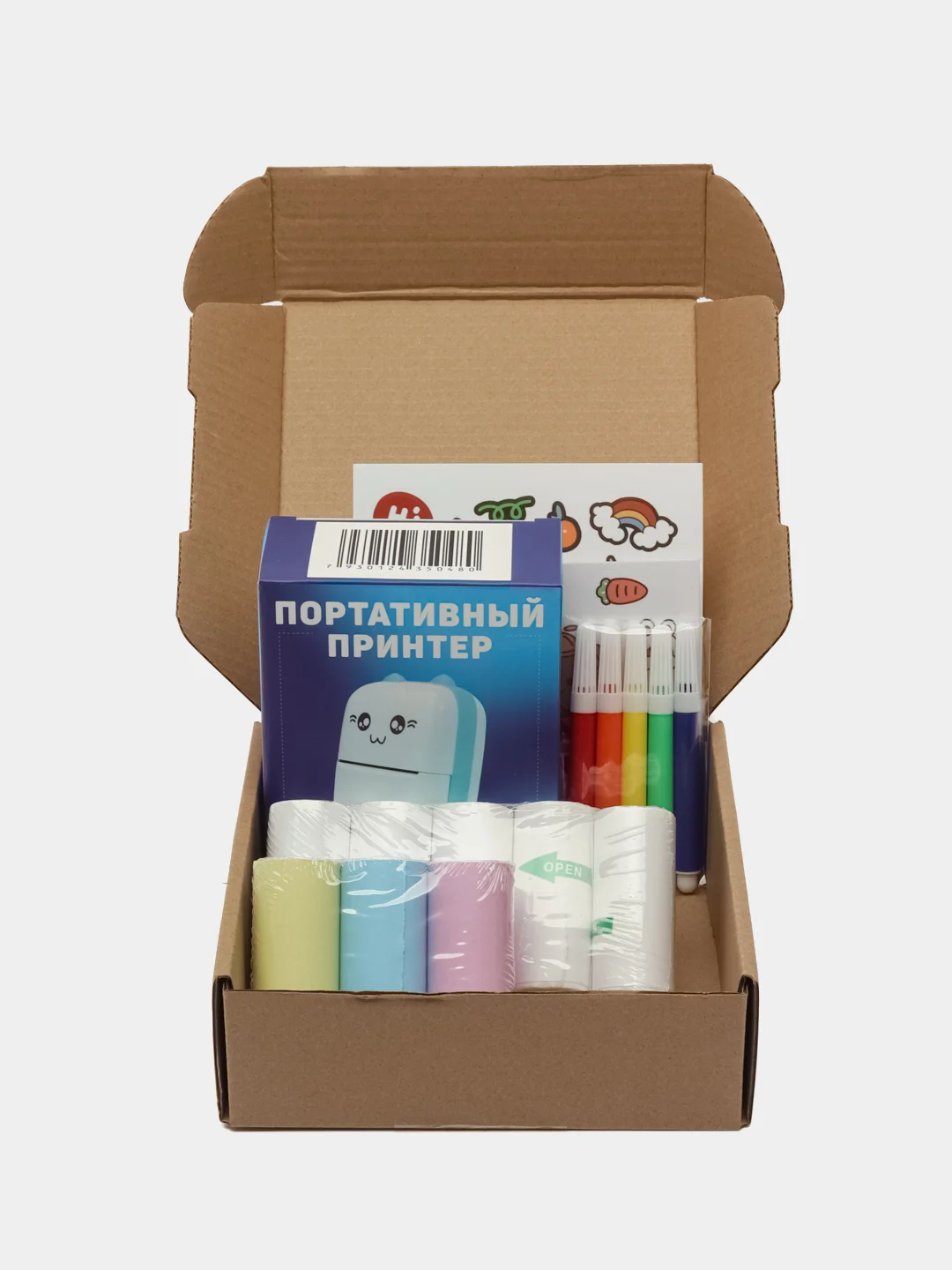 Голубой мини термопринтер портативный для телефона, термобумага