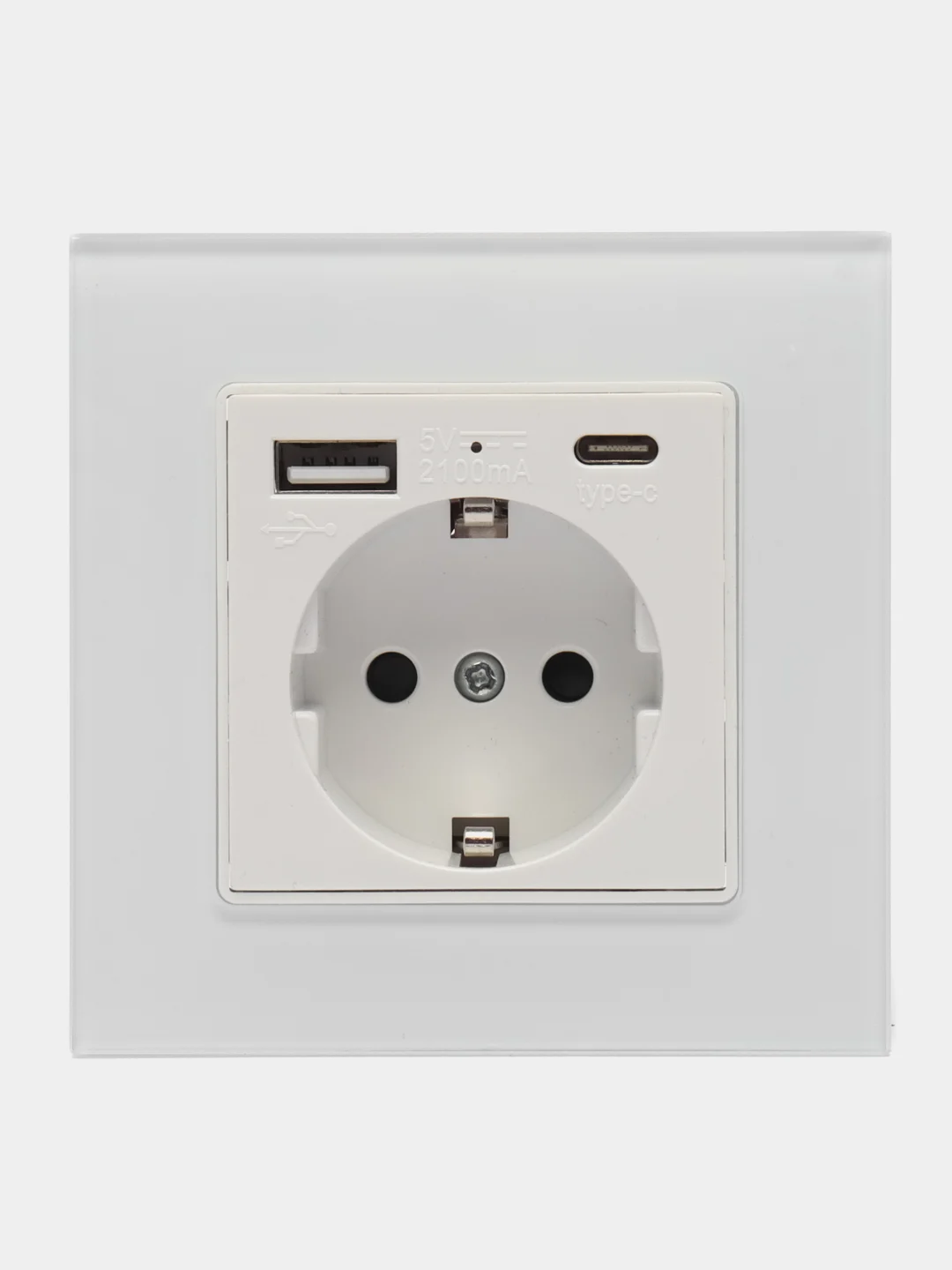 Белый розетка с USB и type-C стеклянная