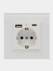 Белый розетка с USB и type-C стеклянная