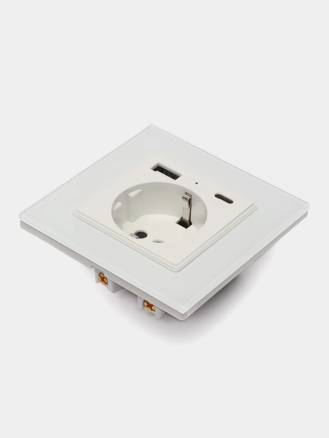Белый розетка с USB и type-C стеклянная