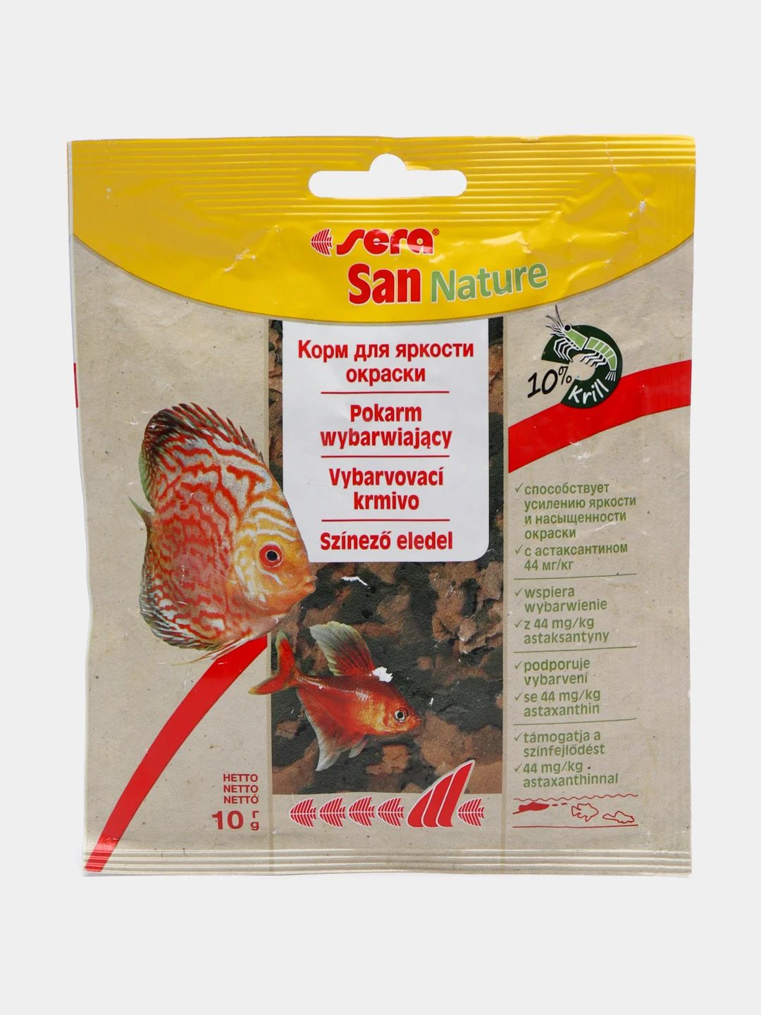 Sera корм для рыб основной в хлопьях SAN (улучшает окраску), пакетик, 10 г