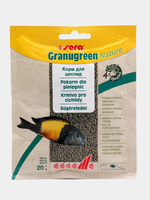 Sera корм для цихлид растительноядных GRANUGREEN, пакетик, 20 г