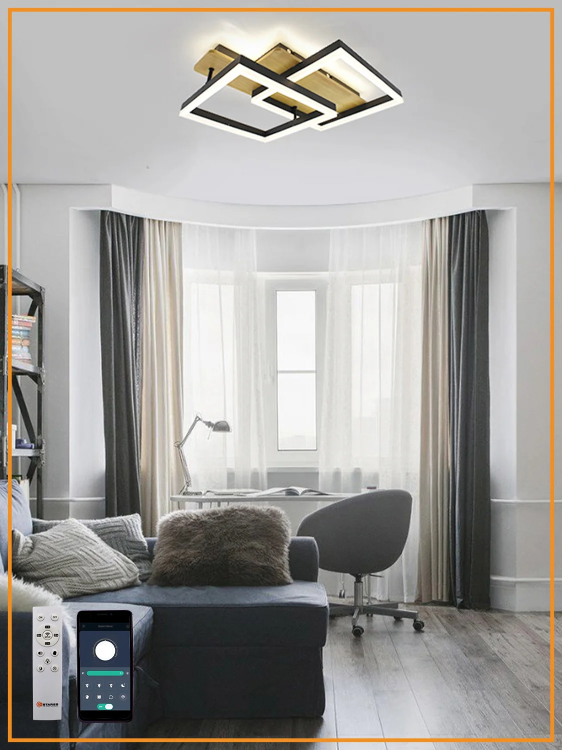 Управляемая светодиодная  потолочная люстра с пультом  Estares WOODY LOFT 85W, до 25 кв.м