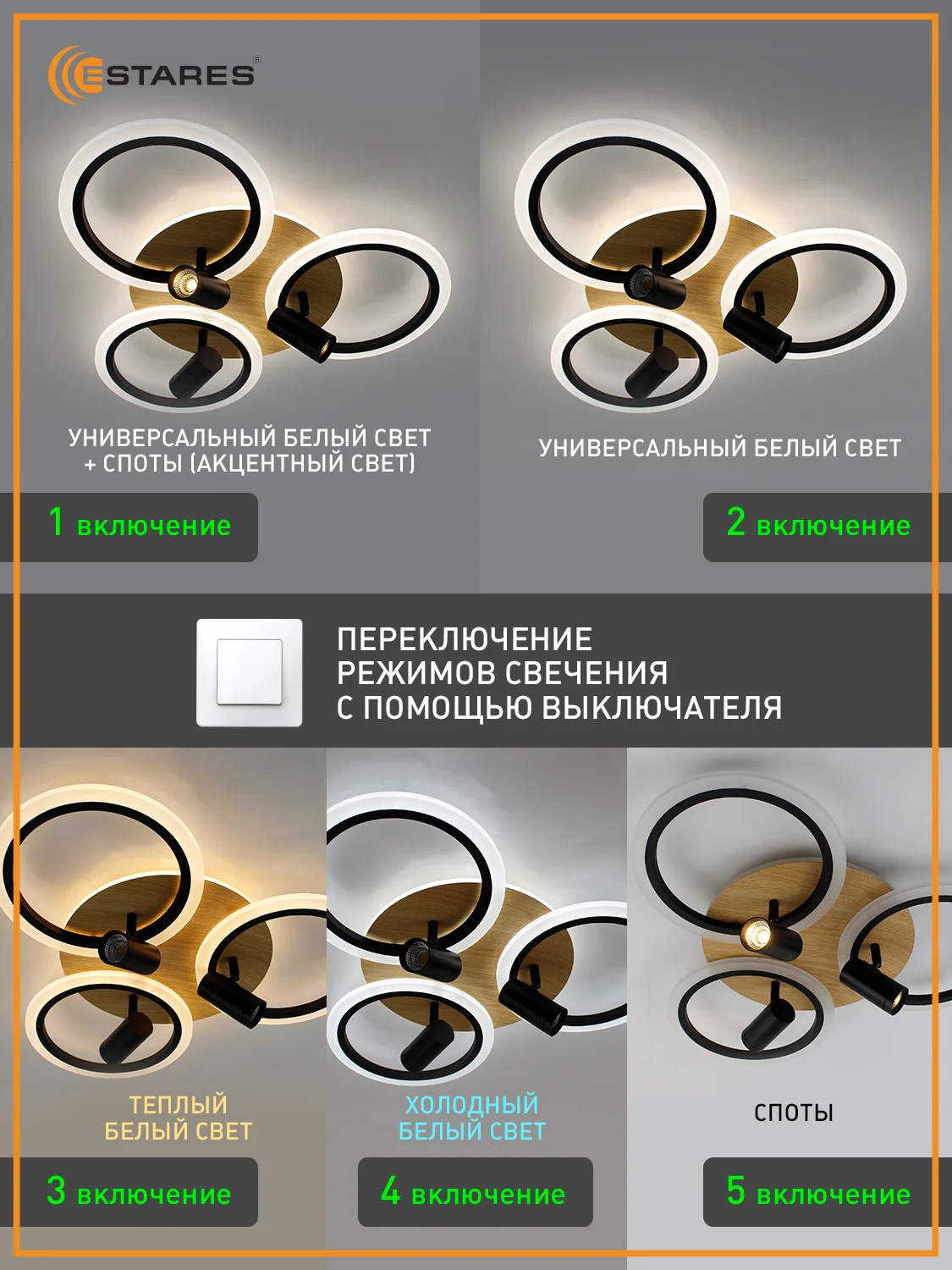 Управляемая потолочная люстра светодиодная с пультом Estares SONNE downlight 80W,до25 кв.м