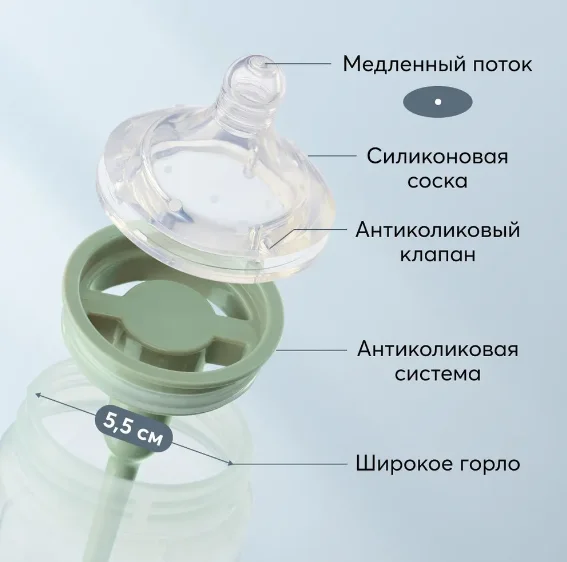 Бутылочка Happy Baby, с ручками, с силиконовой соской, 300 мл