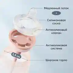 Бутылочка с ручками и силиконовой соской Happy Baby, 300 мл, розовый