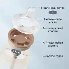 Бутылочка с ручками и силиконовой соской Happy Baby, 300 мл, молочный
