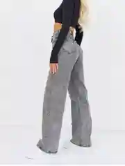 Серебряный женские джинсы широкие wide leg трубы палаццо