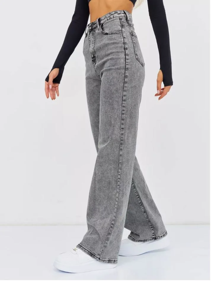Серебряный женские джинсы широкие wide leg трубы палаццо